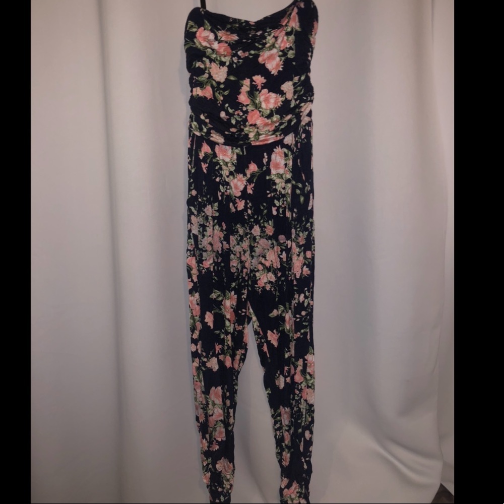 strapless floral jumpsuit